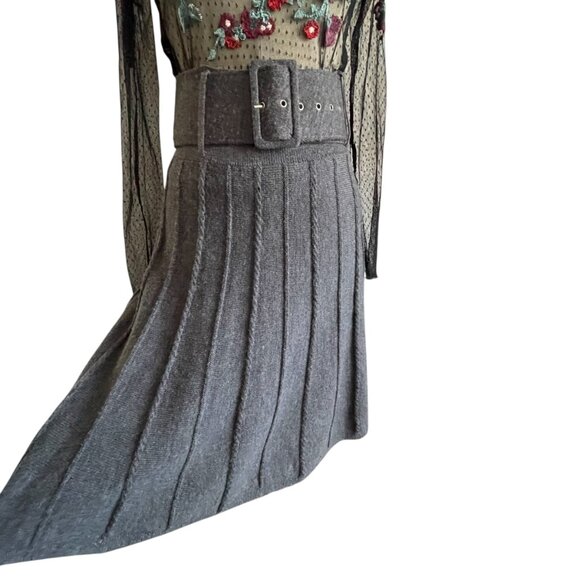 Lapis Gray Pin Pleat Knit Swing Skirt - M - Picture 3 of 7
